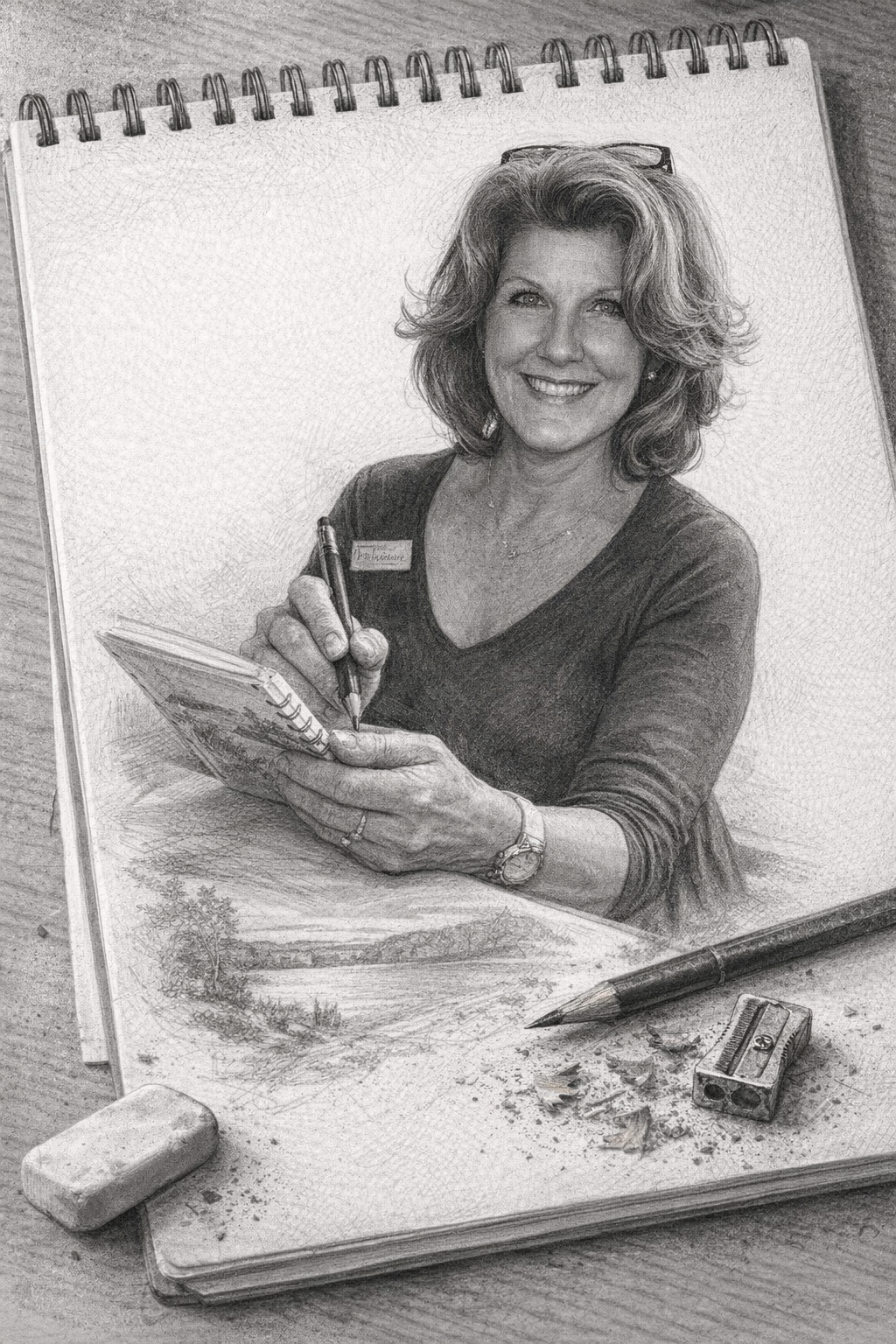 Pat Grillo drawing in her sketchbook